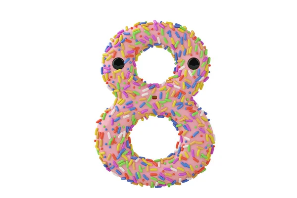 Çizgi film çörek alfabe sayı 8 beyaz arka planda, 3d illustr — Stok fotoğraf
