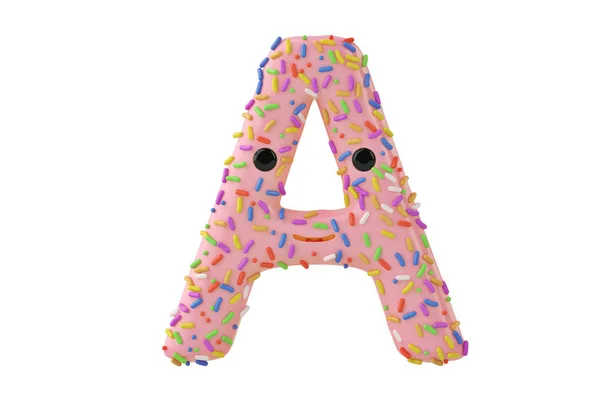 Un donut de dessin animé lettre alphabet a sur fond blanc, 3D illustr — Photo