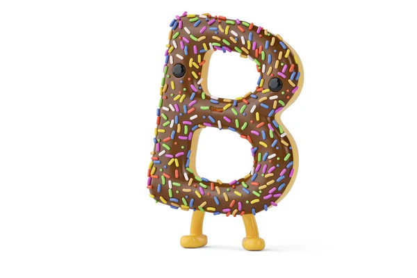 Мультяшна буква пончика b на білому тлі, 3D ілюстрація — стокове фото