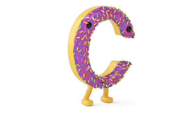 Una letra c del alfabeto de la rosquilla de dibujos animados sobre fondo blanco, 3D illustr —  Fotos de Stock
