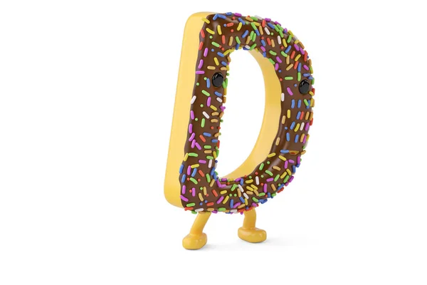 Мультяшна літера пончика d на білому тлі, 3D ілюстрація — стокове фото