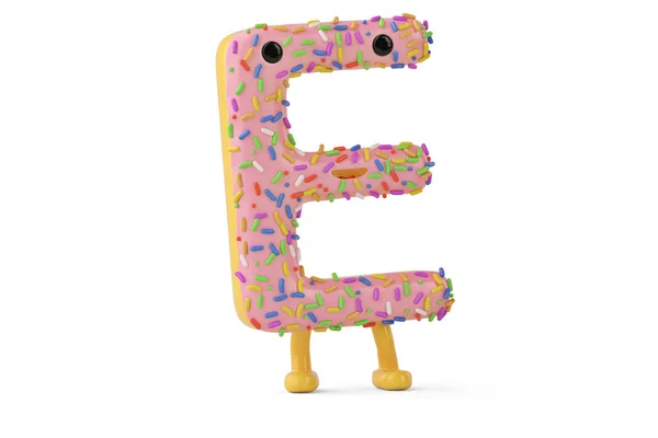 Мультяшна літера пончиків e на білому тлі, 3D ілюстрація — стокове фото
