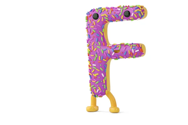 Мультяшна літера пончика f на білому тлі, 3D ілюстрація — стокове фото