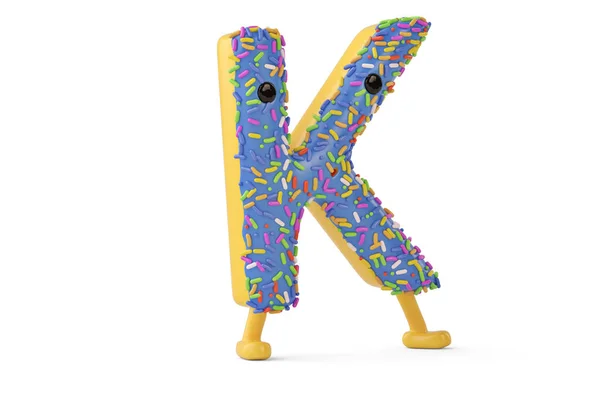 En tecknad donut alfabetet letter k på vit bakgrund, 3d illustr — Stockfoto