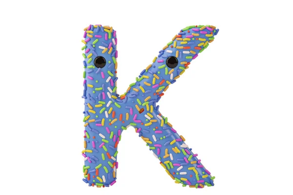 Una letra k del alfabeto de la rosquilla de dibujos animados sobre fondo blanco, 3D illustr — Foto de Stock
