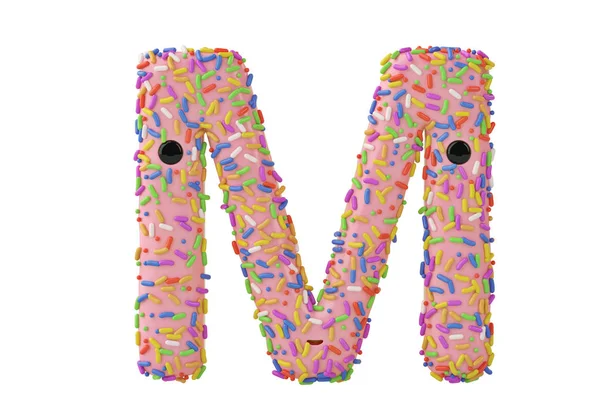 Мультяшна літера пончика m на білому тлі, 3D ілюстрація — стокове фото