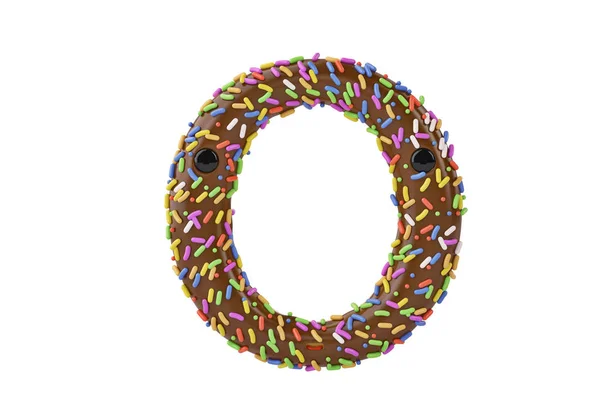 Een cartoon donut alfabet letter o op witte achtergrond, 3D-afb — Stockfoto