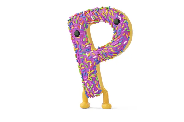 En tecknad donut alfabetet letter p på vit bakgrund, 3d illustr — Stockfoto