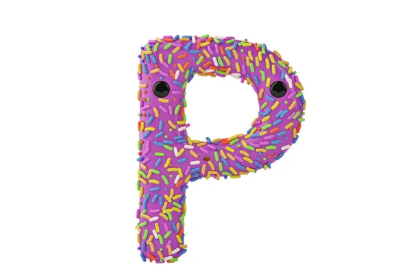 Мультяшна літера пончика p на білому тлі, 3D ілюстрація — стокове фото