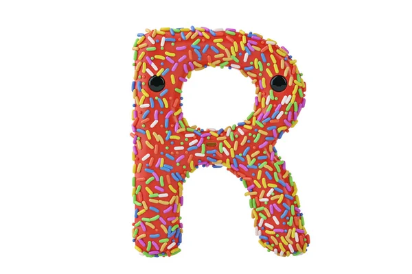 A cartoon donut alphabet letter r on white background,3D illustr — Stock Photo, Image