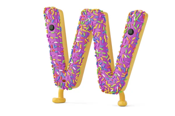 A cartoon donut alphabet letter w on white background,3D illustr — Stock Photo, Image