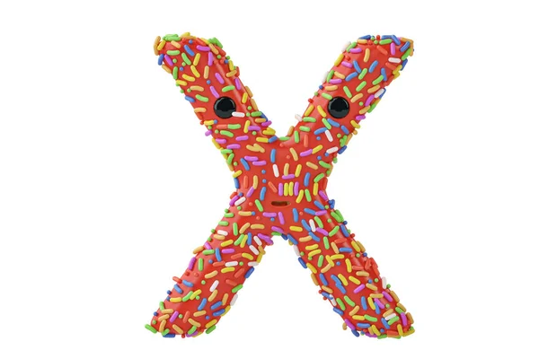 Мультяшна літера пончика x на білому тлі, 3D ілюстрація — стокове фото