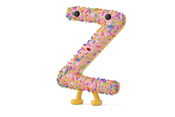 En tecknad donut alfabetet letter z på vit bakgrund, 3d illustr — Stockfoto