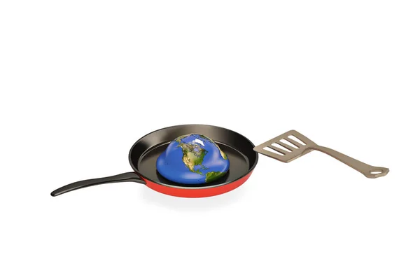 The earth melts in the pan global warming problem.3D illustratio — Stock Photo, Image