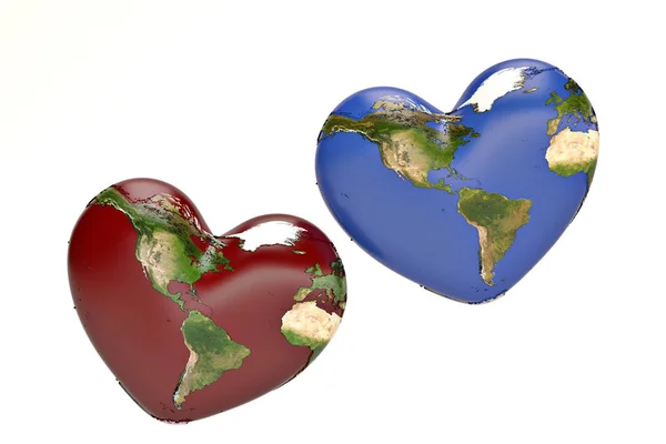 Red and blue planet in the form of heart.3D illustration. — Stock Photo, Image