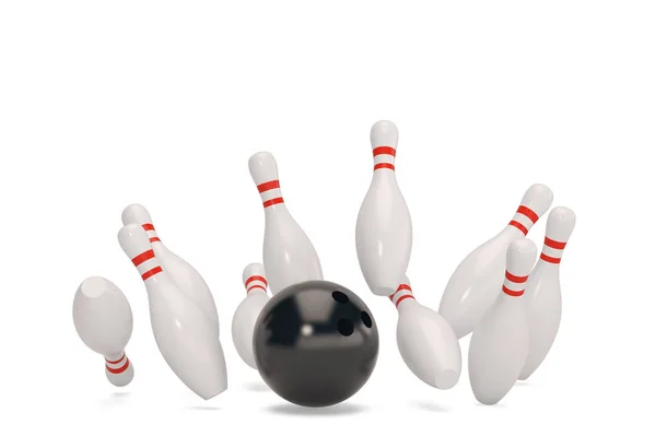 Bowlingklot och spridda skittle.3d illustration. — Stockfoto
