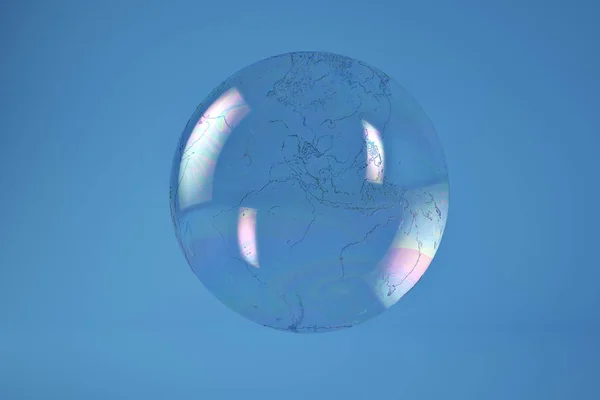 Бульбашковий глобус на синьому фоні включає в себе 3D-ілюстрацію . — стокове фото