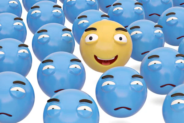 Wajah gembira dan wajah cacat emoji ikon terisolasi white.3D — Stok Foto