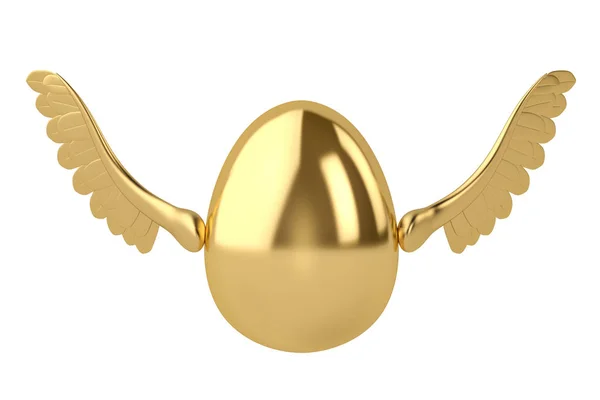 Arany tojás, arany szárnyú repülő egg.3d illusztráció. — Stock Fotó