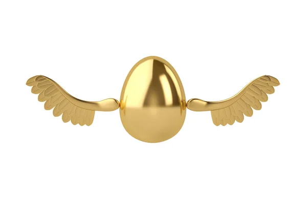 Złote jajo z złote skrzydła egg.3d ilustracja latający. — Zdjęcie stockowe