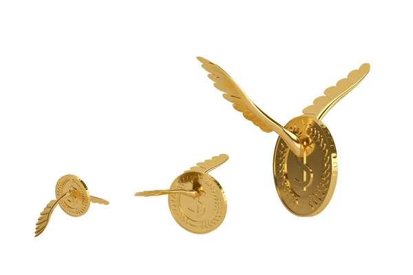 Moneda de oro con alas de oro moneda voladora.Ilustración 3D . —  Fotos de Stock