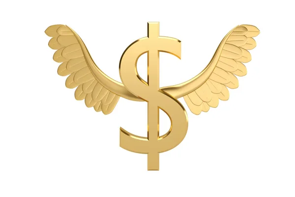 Χρυσός Δολάριο σύμβολο με χρυσό wings.3d εικονογράφηση. — Φωτογραφία Αρχείου