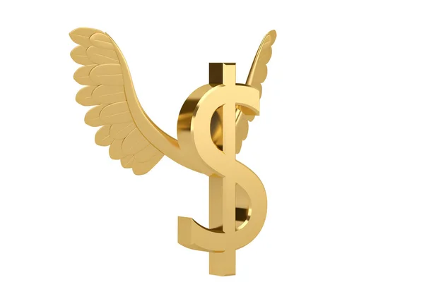 Gold-Dollar-Symbol mit goldenen Flügeln. 3d Illustration. — Stockfoto