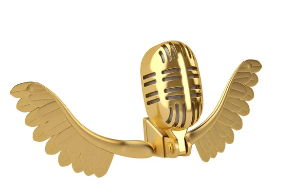 Microphone doré à l'ancienne avec ailes.Illustration 3D . — Photo