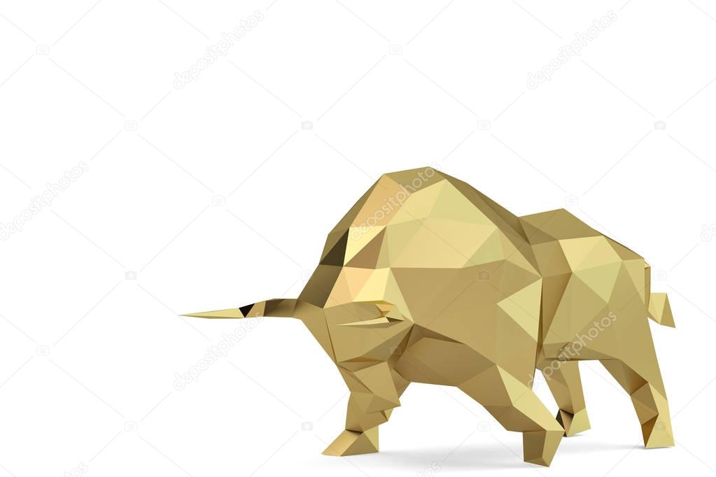 Gold  bull low poly style.3D illustration.
