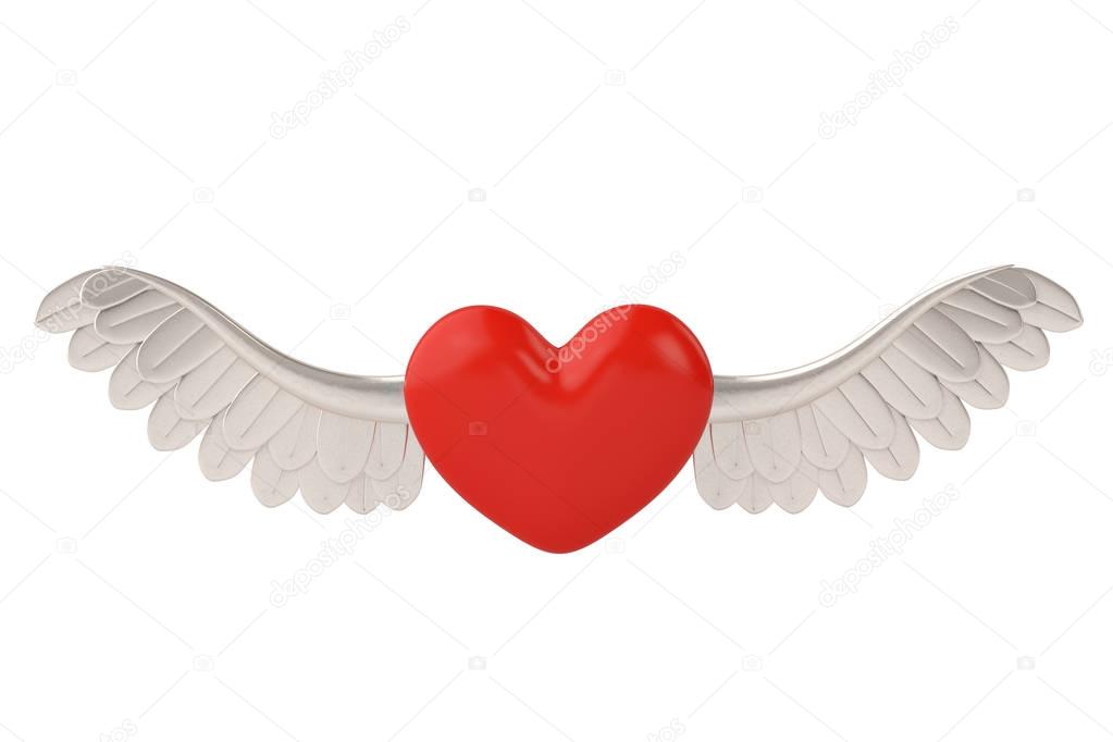Red heart with wings.3D illustration.