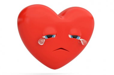 Kalp emoji.3d çizim ile ağlayan kalp ifade.