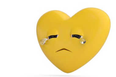 Kalp emoji.3d çizim ile ağlayan kalp ifade.