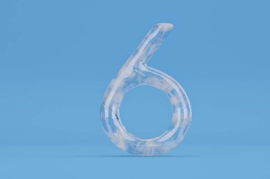 Buz rakamı 6 mavi zemin üzerine dahil path.3d illüstrasyon.