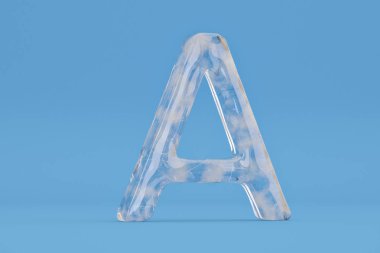 Buz alfabesi A mavi zemin üzerine dahil path.3d illüstrasyon.