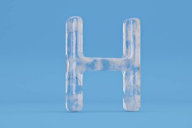 Buz alfabesine H mavi arka plan dahil path.3d illüstrasyon.