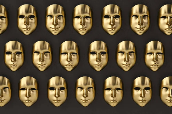 Gold mask wall.3D illustration.