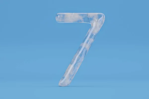 Ice numeral 7 on blue background include path.3D illustration.