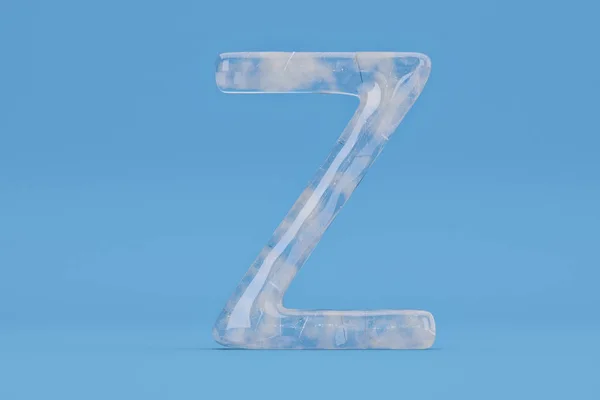 Ice alphabet Z on blue background include path.3D illustration.