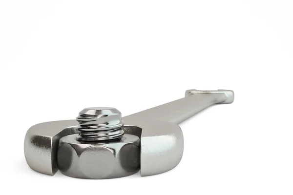 Tuerca de metal e ilustración wrench.3D . — Foto de Stock