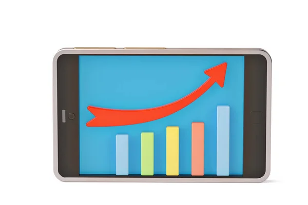 Un grafico aziendale con freccia crescente e smartphone.3D illustratio — Foto Stock