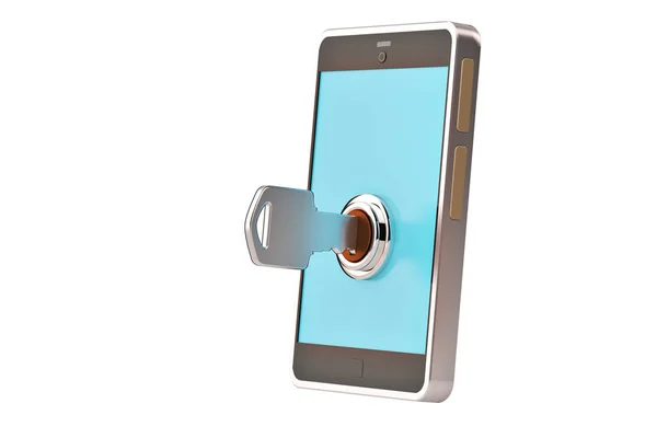 Cep telefonu key.3d illüstrasyon ile kilitli. — Stok fotoğraf