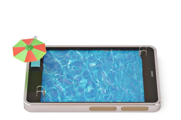 Telefon komórkowy koncepcja touchscreen silny telefon z basenem. — Zdjęcie stockowe