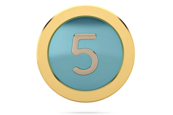 Golden ring with number 5 on white background.3D illustration. — Stock Photo, Image