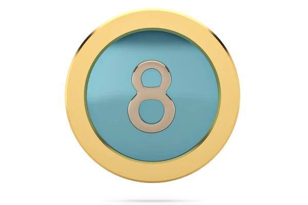 Złoty pierścień z numerem 8 na background.3d biały ilustracja. — Zdjęcie stockowe