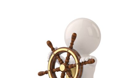 3D dostum ve bir dümen helmsman.3d örnek, karakter.