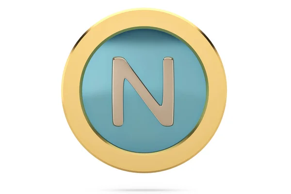 Anillo dorado con alfabeto N sobre fondo blanco.Ilustración 3D . —  Fotos de Stock