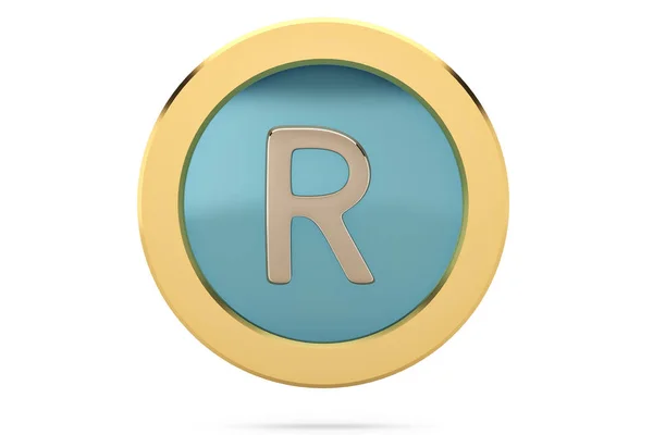 Golden ring with alphabet R on white background.3D illustration. — Stock Photo, Image