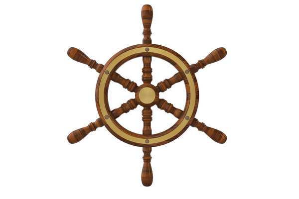 Rudder of sailing ship on white background.3D illustration.