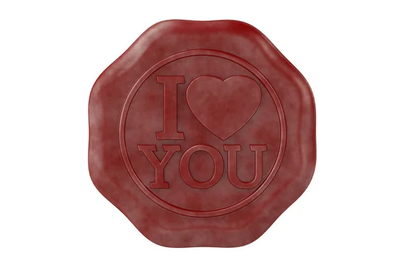 I love you a red wax seal.3D illustration. — Stock Photo, Image