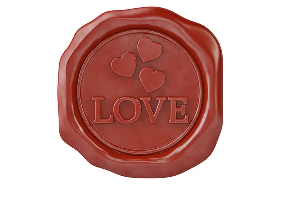 Love and heart shape red wax seal.3D illustration. — Stock Photo, Image